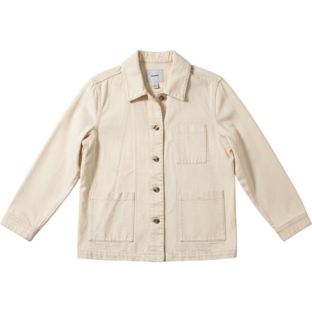 Old Navy Womens Cream Utility Chore‎ Jacket Cotton Twill Button Up Shacket Large